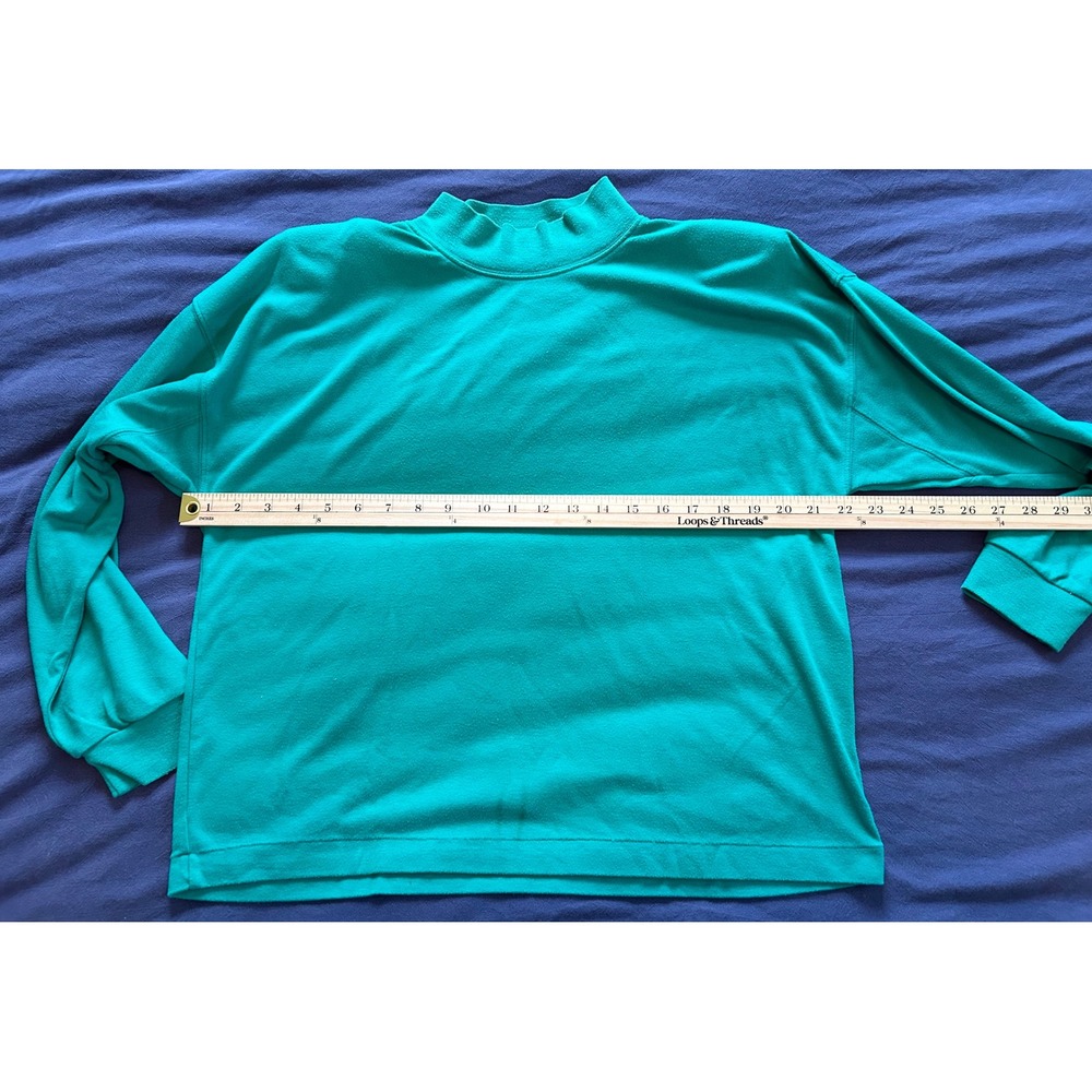 Vintage Paris Sport Club Teal Green Mock Neck Shoulder Pad Top Medium